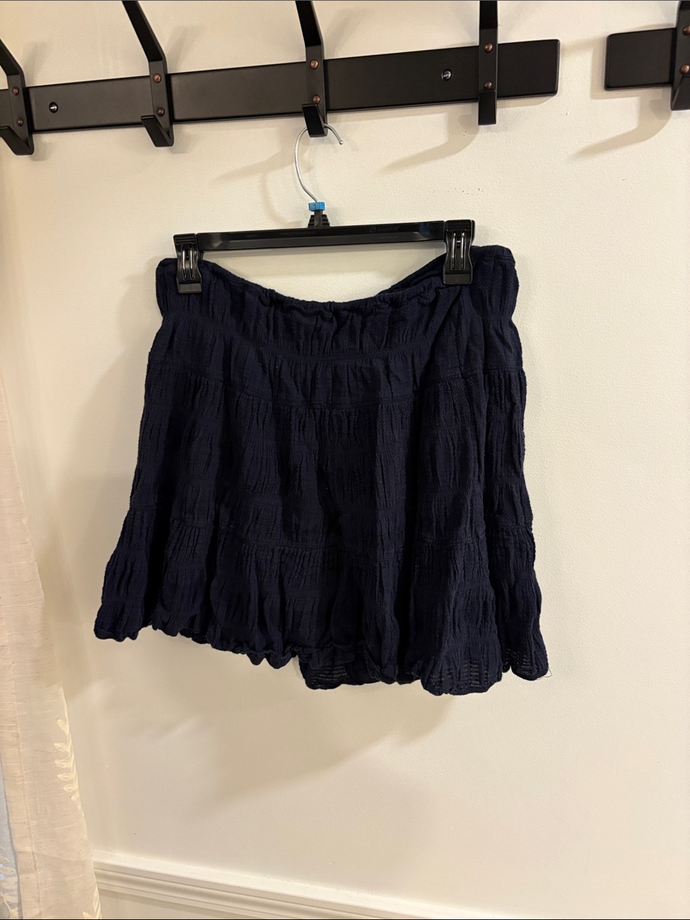 Max Studio Navy Crinkle Skater Mini Skirt